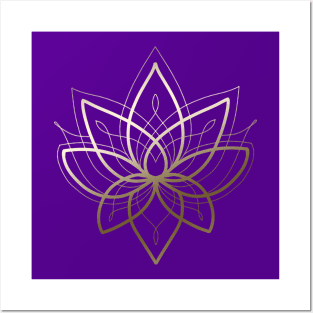Lace lotus flower mandala on purple background by blacklinesw9 Posters and Art